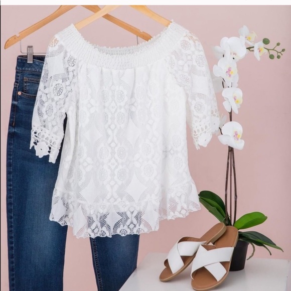 White Lace On-Off Shoulder Top - Picture 1 of 6